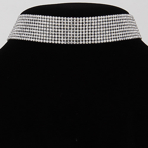 Fashion Clear Rhinestone Thick Choker Necklace