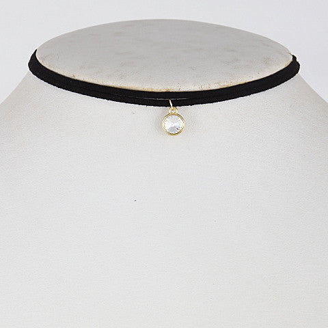 Fashion Two Black Lines Choker with Rhinestone Pendant