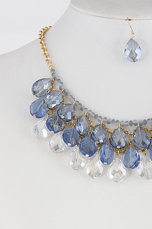 Elegant Two Tone Teardrop Blue Necklace