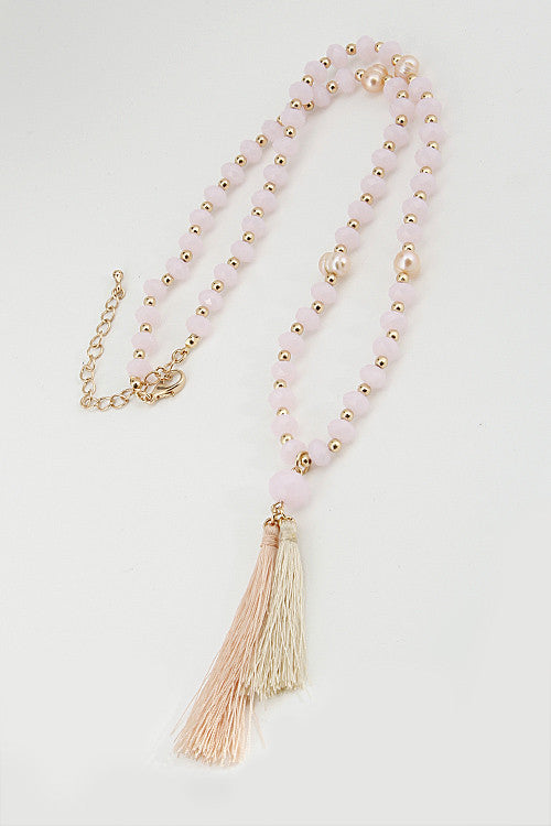 Fashion Gold Pink Bead Long Necklace