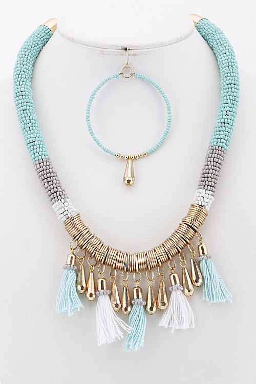 Tribal Mixed Bead Gold Mint Necklace Set