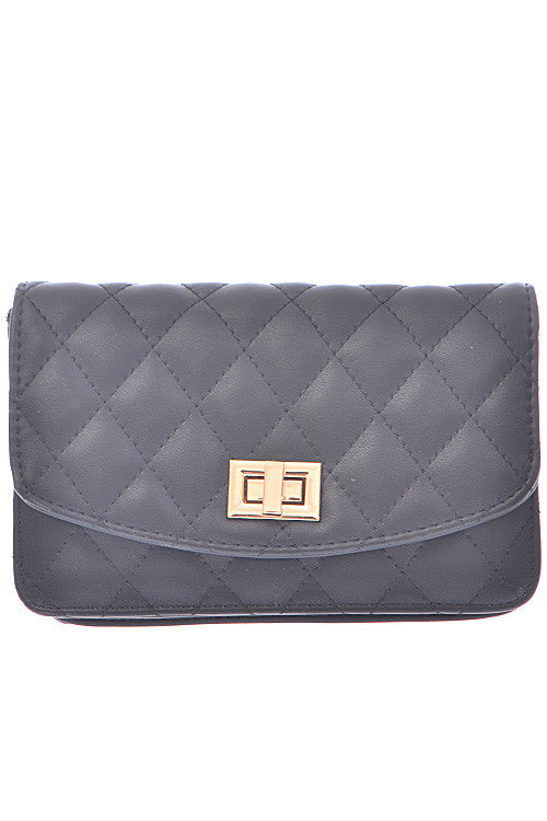 Black Clutch with Quilted Golden Detail
