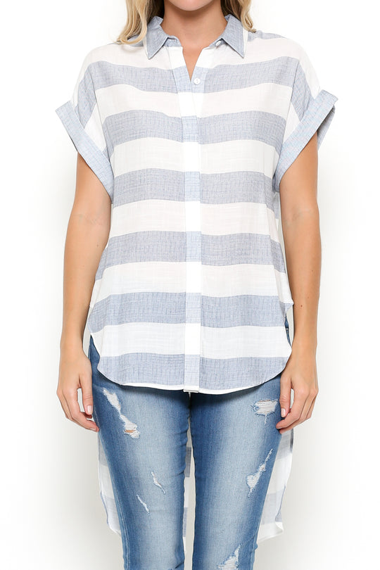 Elegant Marine Button Down Blouse