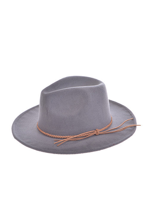 Fashion Fedora With Braided Ribbon Detail Grey Hat