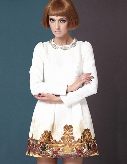 White Vintage Dress With Gold Beading
