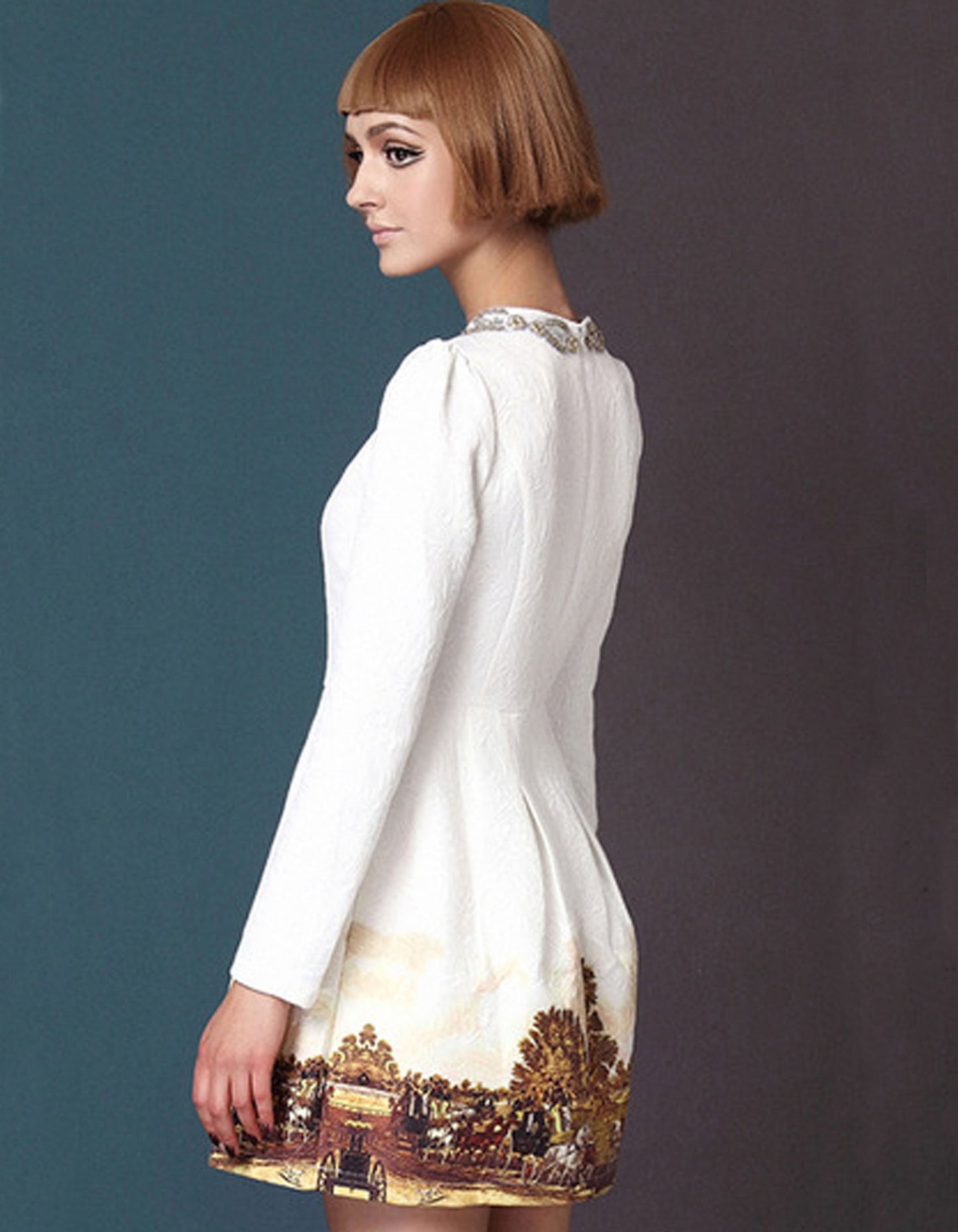 White Vintage Dress With Gold Beading