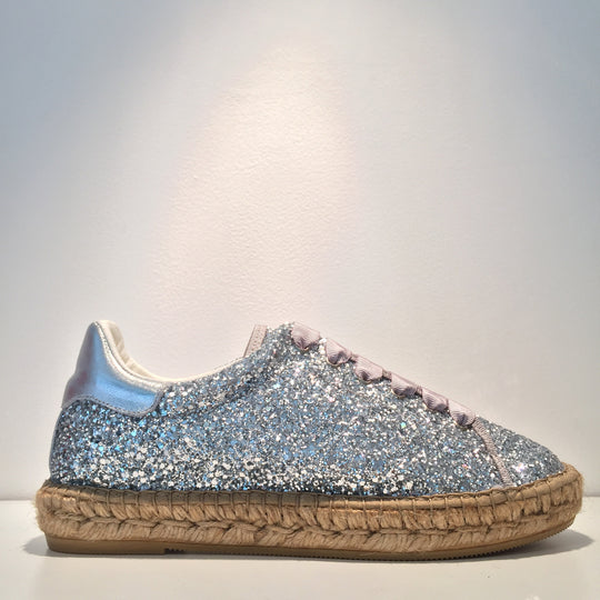 Fashion Silver Glitter Silver Metal Espadrille Sneaker