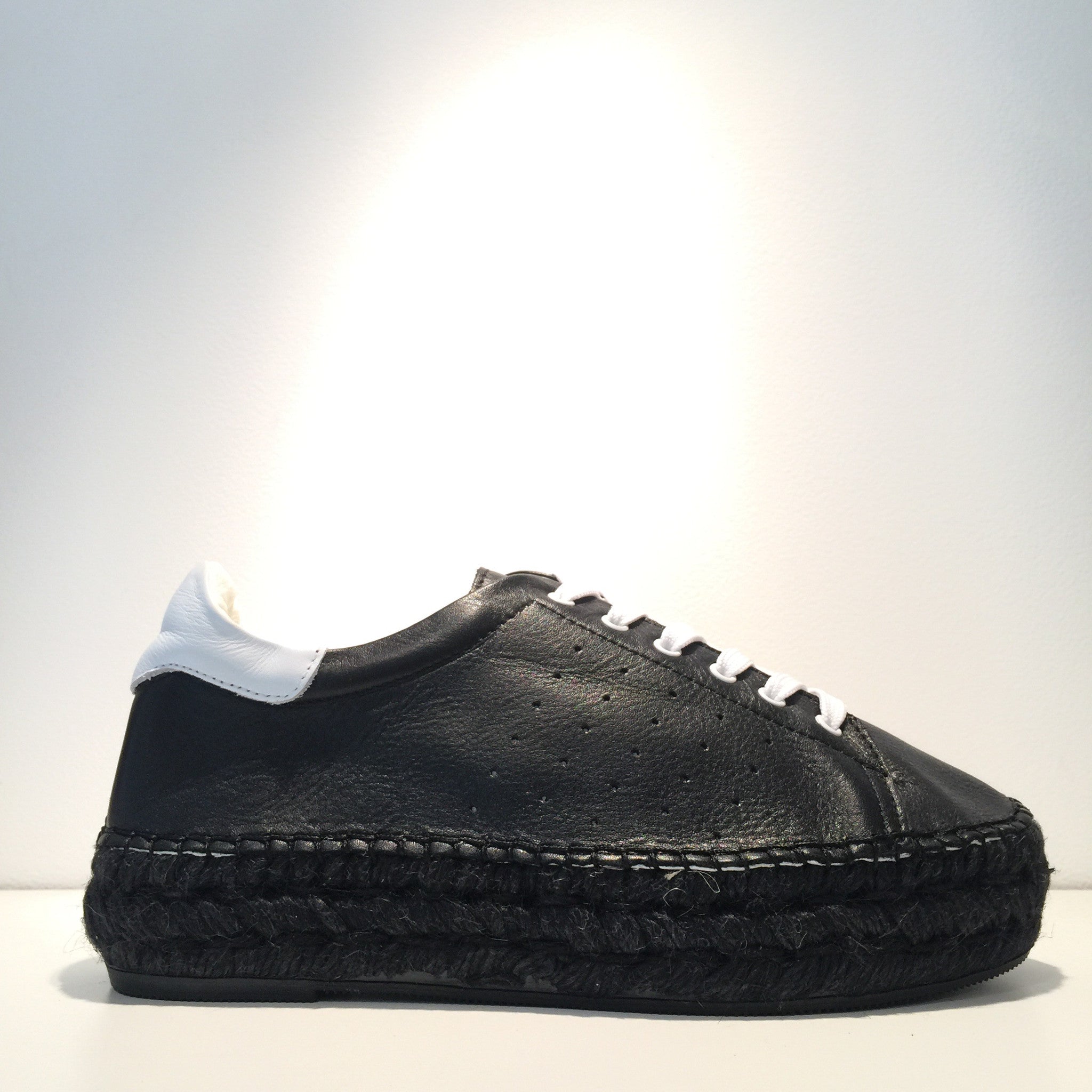 Fashion Black Leather White Leather All Black Espadrille Sneaker