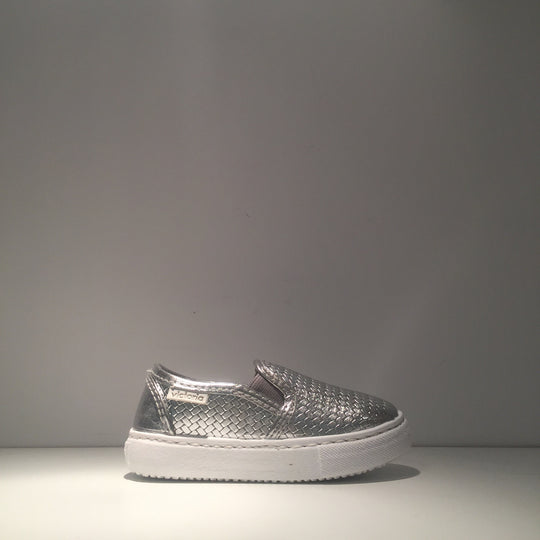 Kid's Fashion Silver Metallic Slip On Sneaker