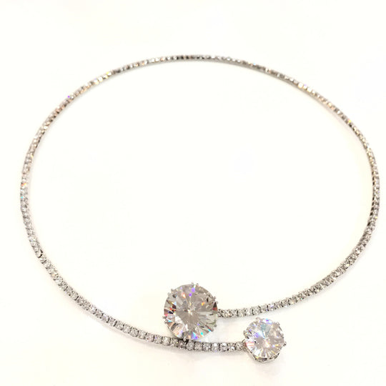Elegant Crystal Silver Choker Necklace