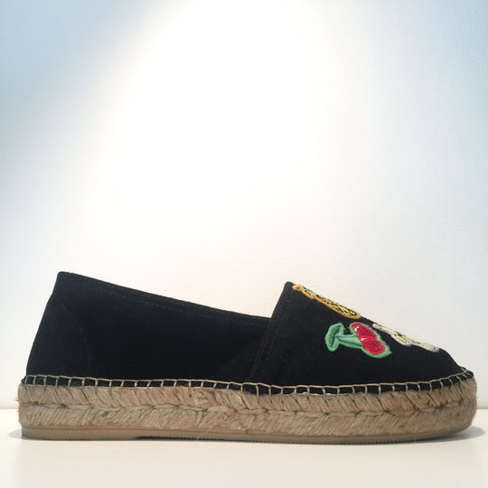 Elegant Black Suede Patch Espadrille
