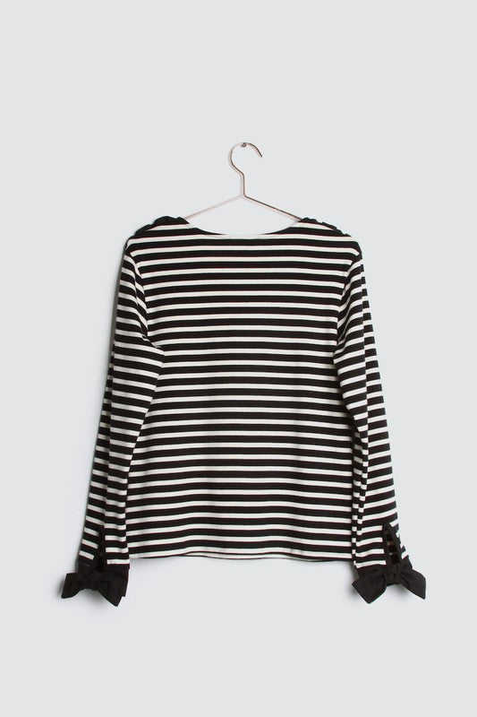 Elegant Striped Pearl Black Sweater