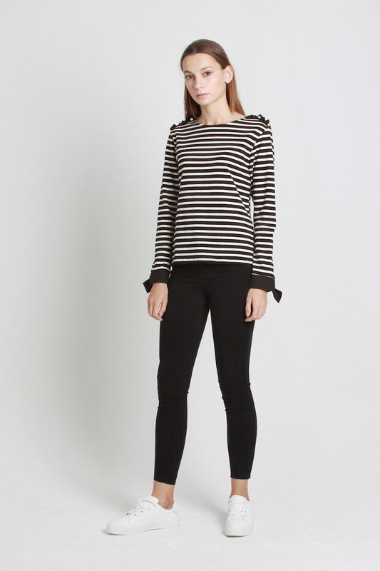 Elegant Striped Pearl Black Sweater