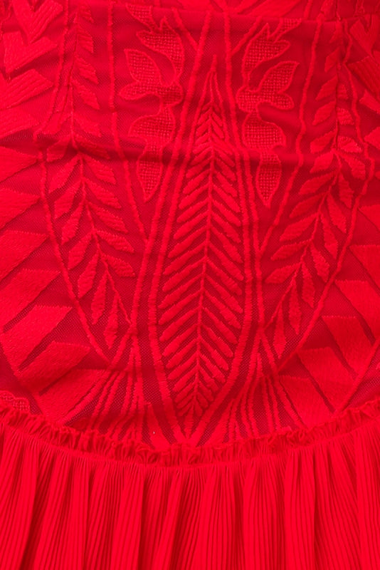 Elegant Off Shoulder Red Floral Lace Ruffle Dress