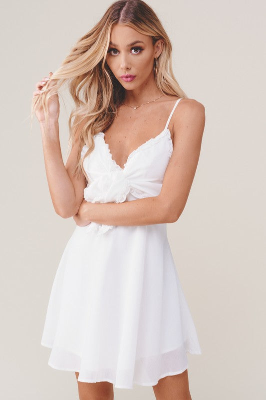 Fashion Summer Strap White Lace Tie-Up Dress