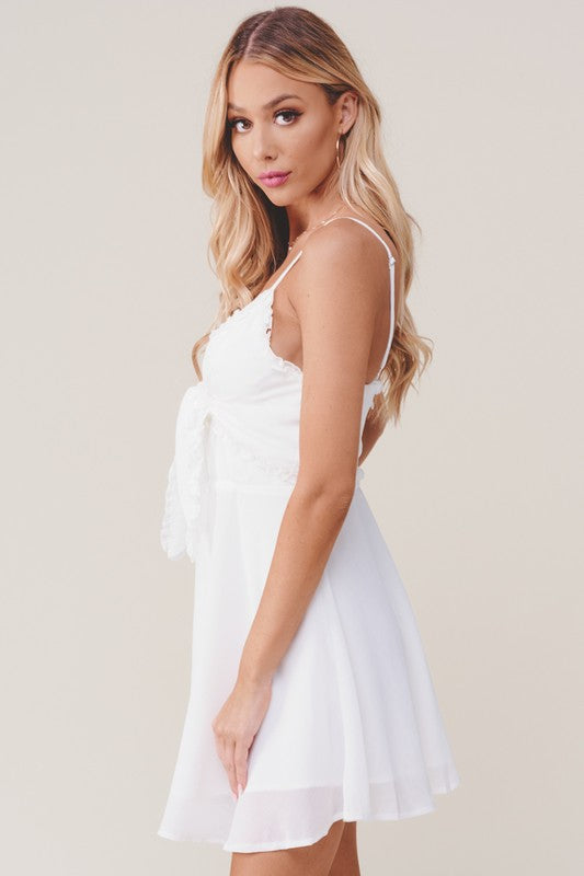 Fashion Summer Strap White Lace Tie-Up Dress